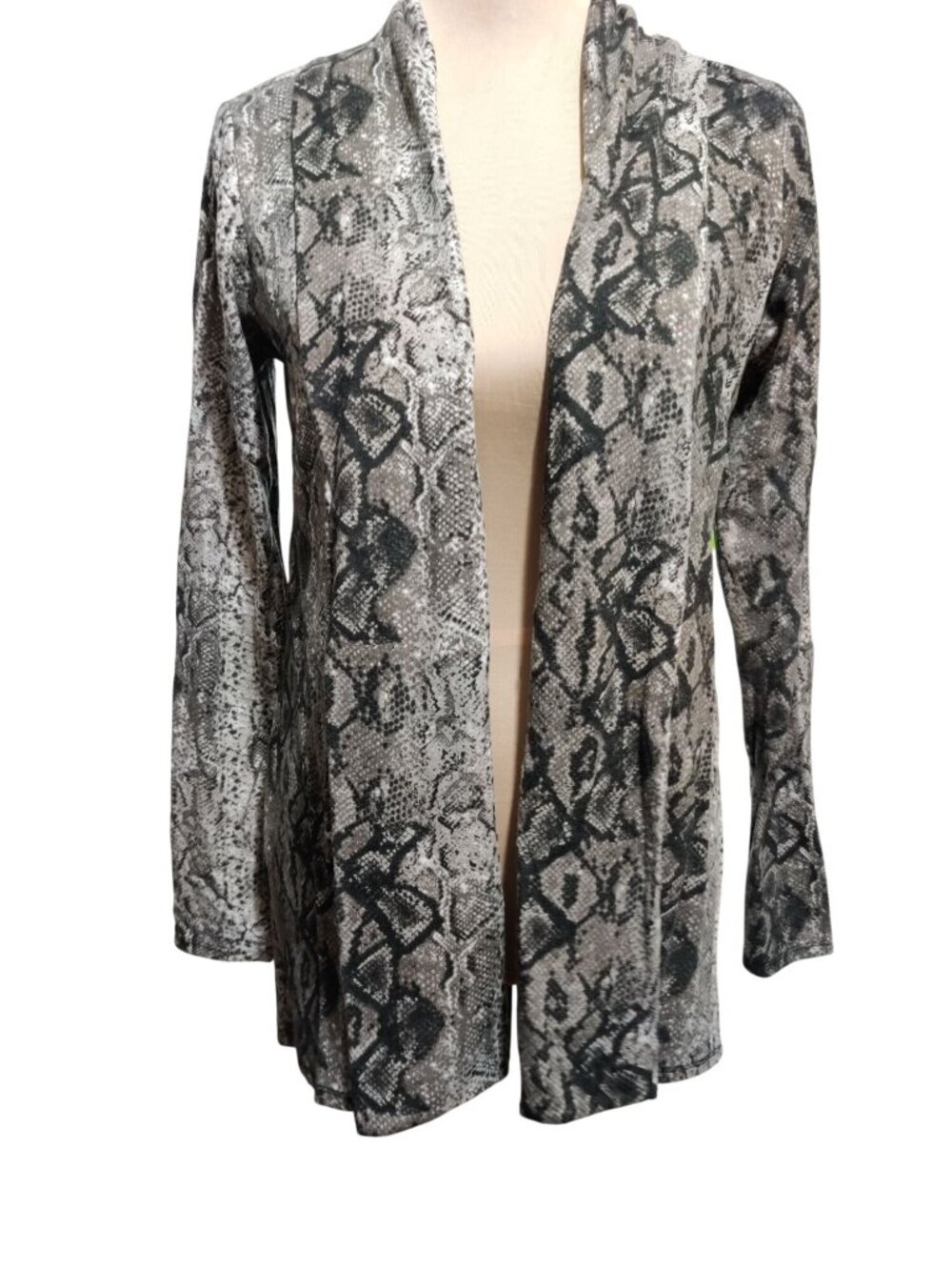 Gibson Cardigan Snake Print Size S Open Front Duster Gray Stretch Layering Top